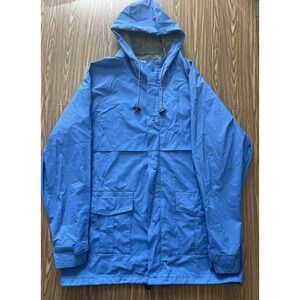 Vintage LL Bean PVC Nylon Hooded Raincoat Mens Blue Size L Tall MADE IN TAIWAN